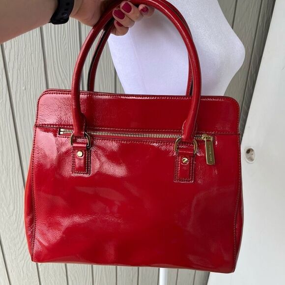 Michael Kors Red Patent Satchel Gold HW, Flip-Lock, MK Charm, 13" - Picture 6 of 10